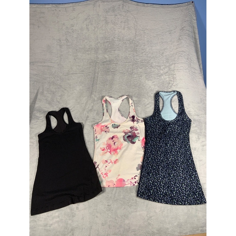 Lululemon Racerback Athletic Tank Tops Womens Mixed Lot Black White Floral sz 4